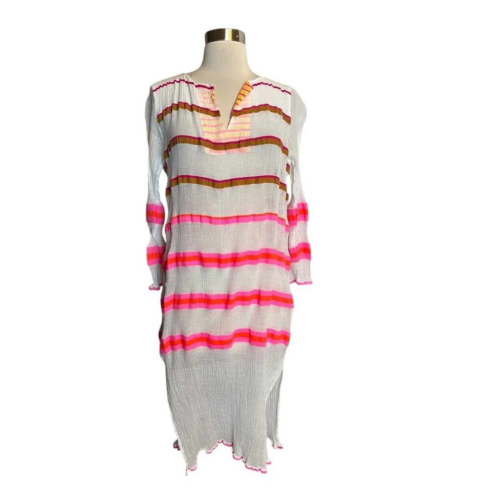 Lemlem Striped Voile Gauze Swim Cover Up S Midi Tunic Dress Caftan Lightweight